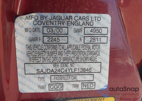 2000 Jaguar Xj8 Vanden Plas from USA, damaged, VIN SAJDA24C4YLF13846